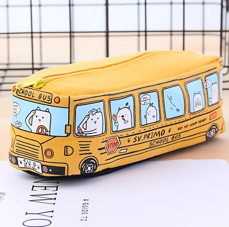 Large-Capacity Car Pencil Case Bag Creative Canvas Bus Pen Bag