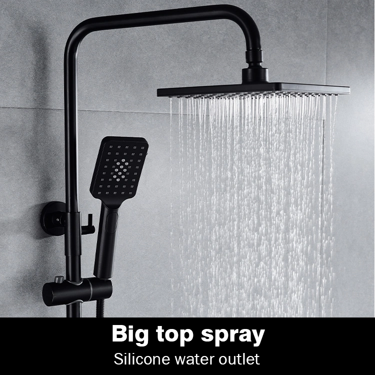 Sanipro Sliding Column Shower Head Rain Rainfall System Black Brass Hot Cold Bath Taps Faucets Mixer Bathroom Shower Set