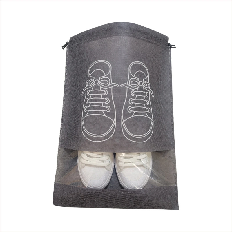 Custom Logo Print Eco Friendly ventana de PVC reutilizable no tejido Draw String zapatilla Slipper funda Sneaker Gymnasia almacenamiento Bolsa de cordón ajustable de polvo de embalaje de transporte