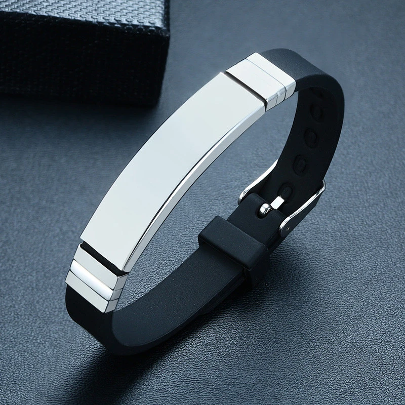 New Black Silicone Stainless Steel Bracelets for Men