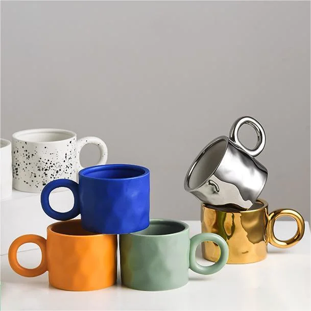 Colorful Ceramic Mug with Round Handle Porcelain Dinnerware Pure Glazed Cup Teaset Kitchen Utensils Decoration with Customized Color Pattern Logo and Design