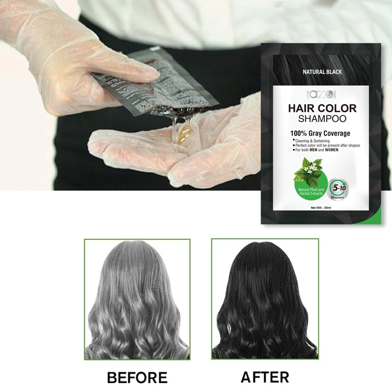 Hair Products Factory Herbal No Ammonia Fast Instant Hair Color Cleansing&Darkening Natural Black 100% Gray Coverage Hair Color Shampoo