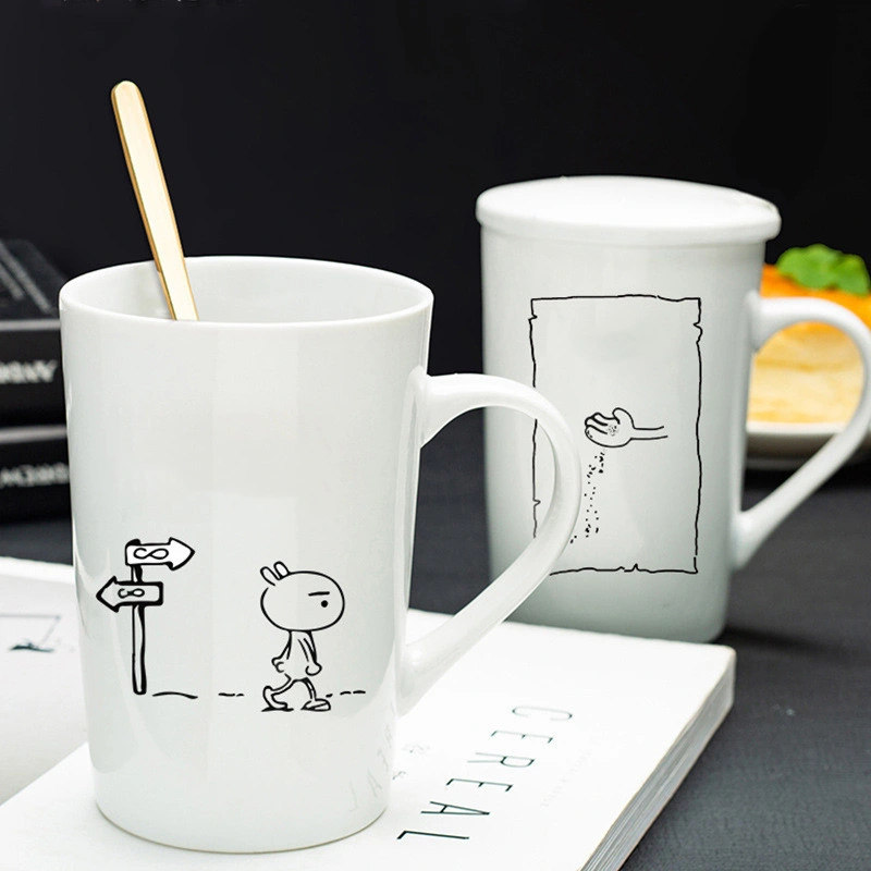 Factory Directly Sale Creative Ceramic Cup, Simple Office Coffee Cup, Large Capacity Spoon with Cover