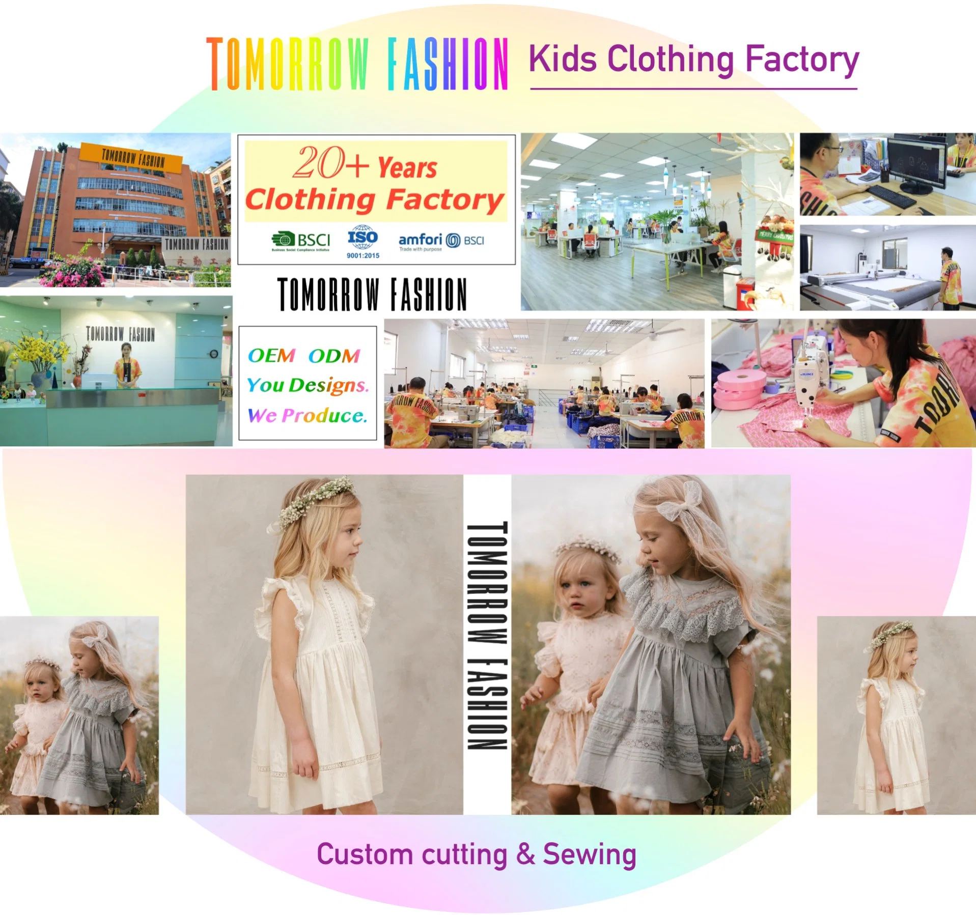High quality/High cost performance Custom Wholesale/Supplier Big Kids Wear Apparel Vendor Designers Summer Children Girl Clothing Kids Lace Clothes Girls Dress with Ruffles Embroidery