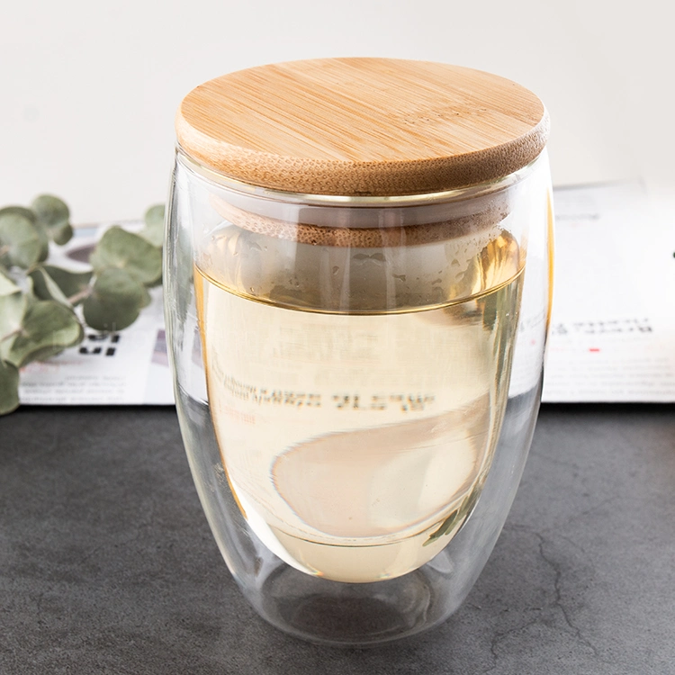 Round Shape Double-Walled Two Layers Glass Cup 12oz 350ml Hot Water Coffee Daily Office Small MOQ Custom Service