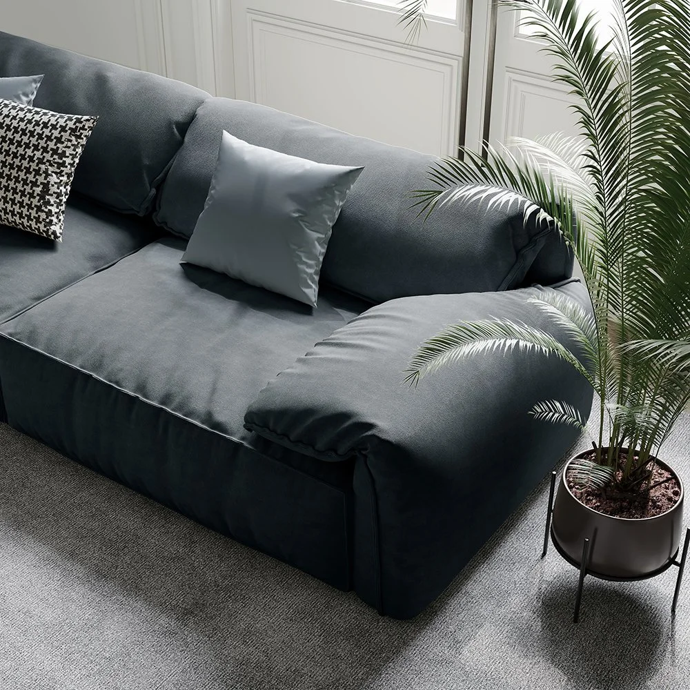 Minimalist Deep Seat Sofa with Couch with Armrest, Anti-Scratch and Water-Proof, Navy