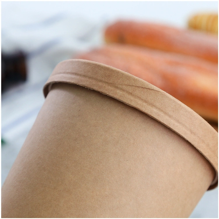 8 Oz Kraft Paper Soup Bowl Disposable Food Bucket Ice Cream Paper Cup Round Dessert Porridge Takeaway Packaging Soup Bowl with Cover