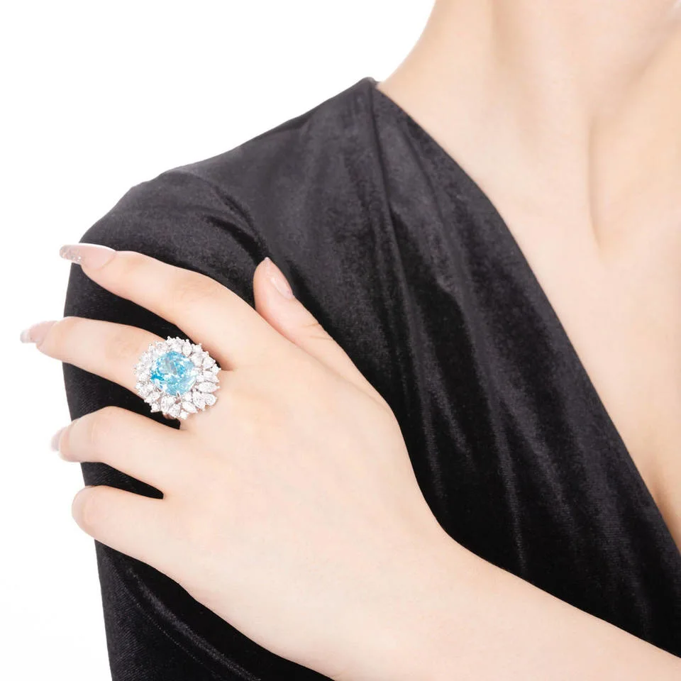Joyería de Paraiba de moda Sterling Plata simples Anillos Alto carbono 12CT Anillo de diamantes anillo de moda de lujo