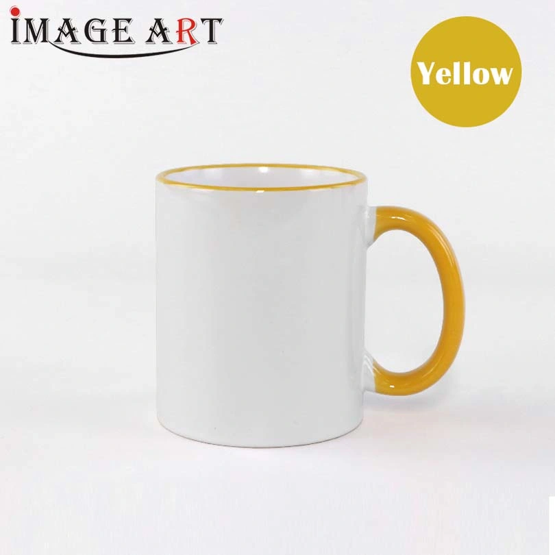 11oz sublimación cerámica de la impresión de transferencia de calor Rim Taza con asa de color (amarillo)