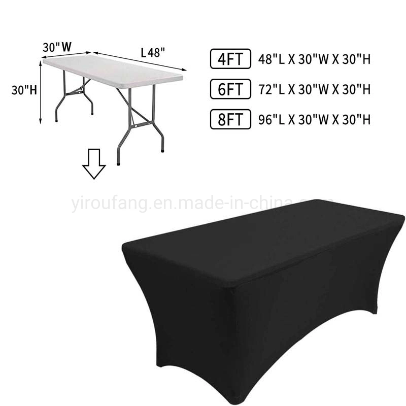 Oblong Fitted Spandex Tablecloths Black 6FT Pure Polyester Wrinkle Free for Folding Tables
