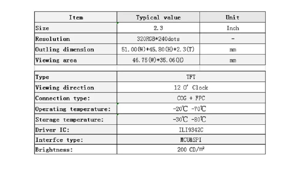 2.3 Inch Screen Small Display Spi Interface H23t37 TFT Screen