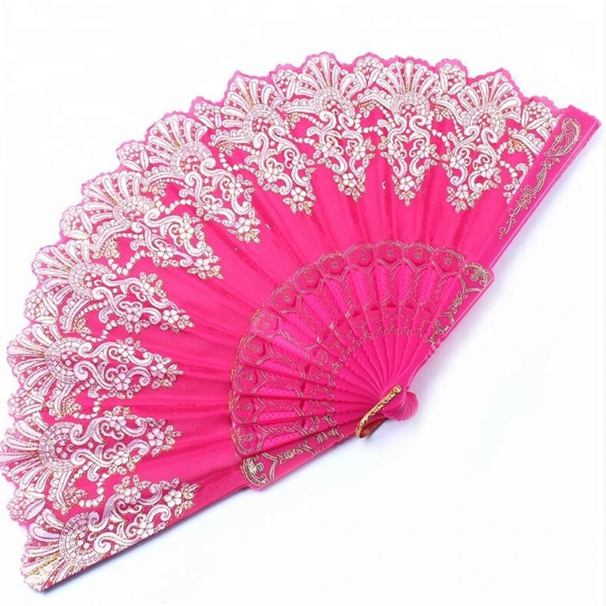 Multicolor Wedding Lace Fabric Folding Hand Fans