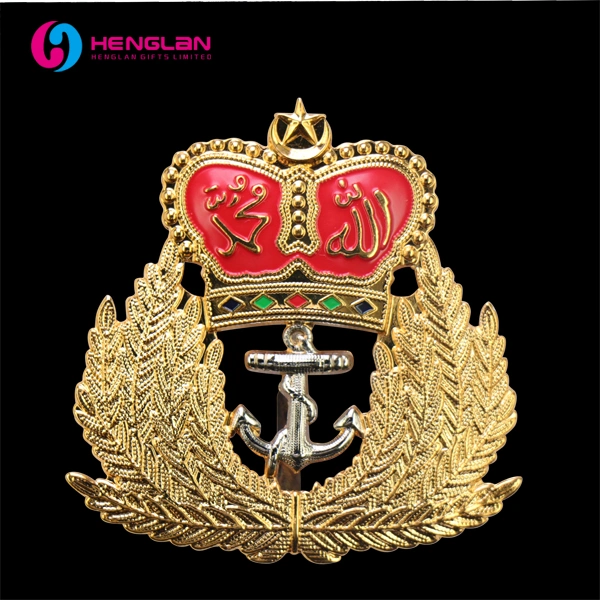 China Factory Custom 24K Gold Plated 3D Enamel Metal Alloy Brass Police Army Emblem Malaysia Military Logo Insignia Cap Badge