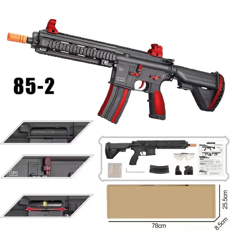 Caixa de velocidades em metal HK416D engrenagem metálica com esfera de gel elétrica e metal de metal 1: Contas de água Splatter jogo de tiro Toy Gun