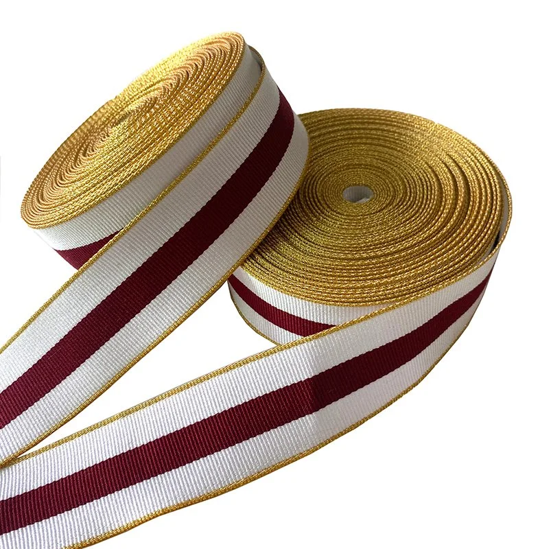 Hochwertiges Custom 28 mm 100% Streifen Baumwolle Band Band Band Metallic Edge Grosgrain Webbing für Hut