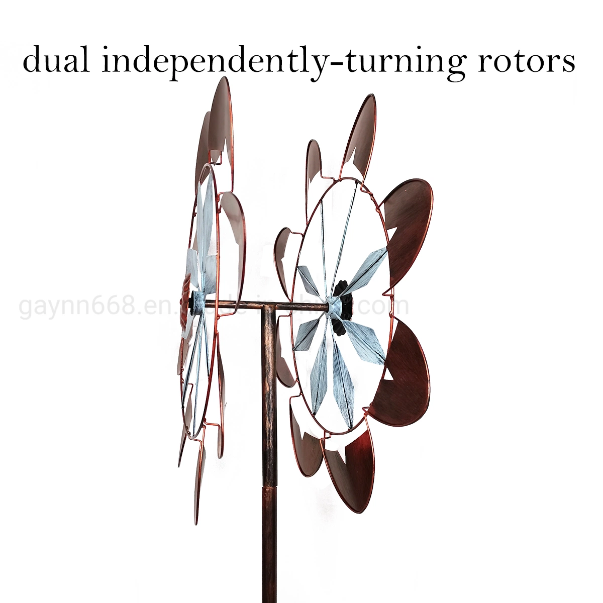 Atemberaubendes Design Eiserne Windmühle Windspinner für die Gartendekoration Mit antiker Kupferpatina in 75 Zoll Höhe