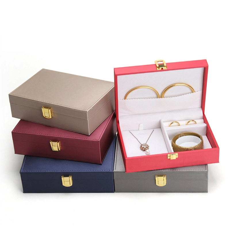 Conjunto de jóias em couro escovado Exquisite PU Leather Embalagem do anel de Casamento Bracelete Colar Jóias Pendente Caixa de oferta 5 Cores Opcional