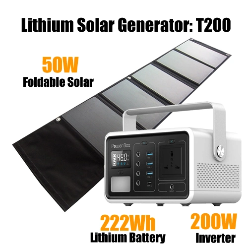 Portable 222wh Lithium Battery Solar Generator with AC/DC/QC3.0/Type C USB Ports