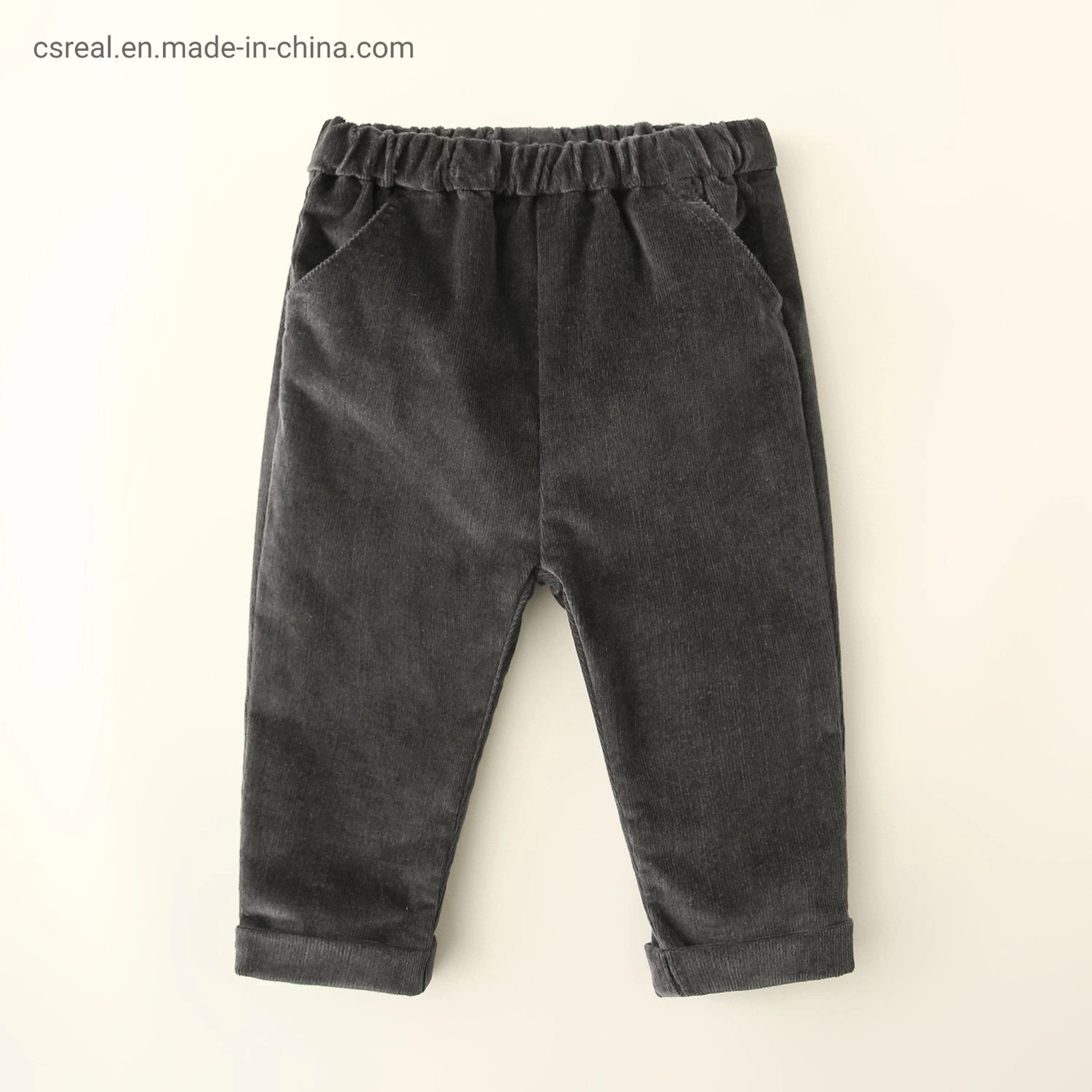 Boy Baby Dark Grey Corduroy Pant Clothes with Fold Hem