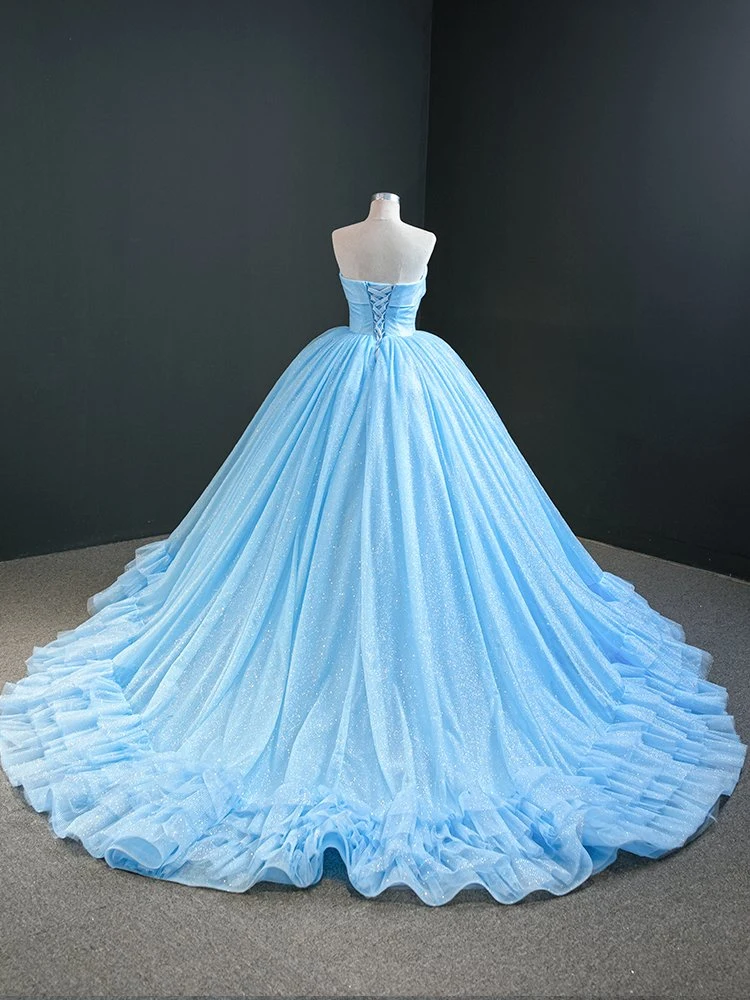 Blue Ruffles Bridal Ball vestido Strapless Shimmer Quinceanera Dress Q89018