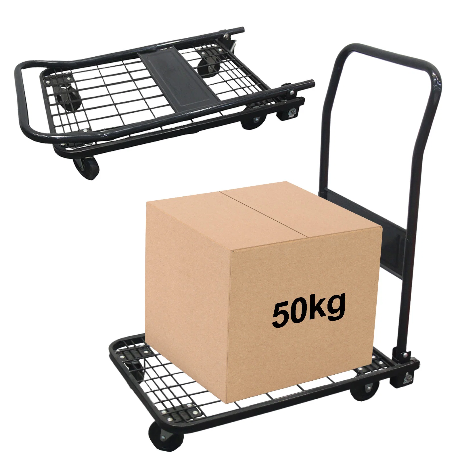 pH50A Platform Tool Cart, Folding Flatbed Cart Dolly, Platform Hand Trolley Cart with 50kg Load, Lightweight Mesh