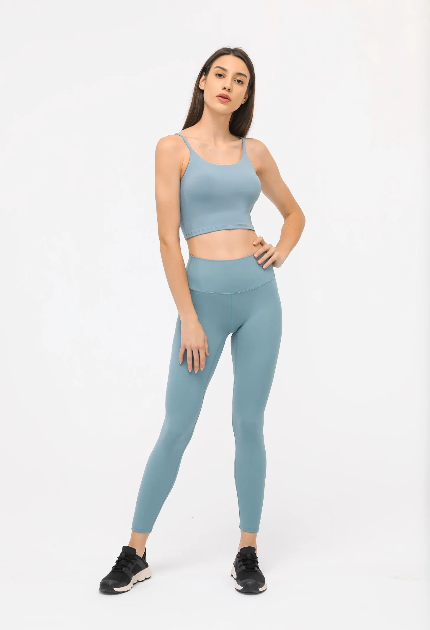 C5238+D19037-2 Women Yoga Camisole Crop Top with Chest Mat High Waist Yoga Leggings Sportwear Suits