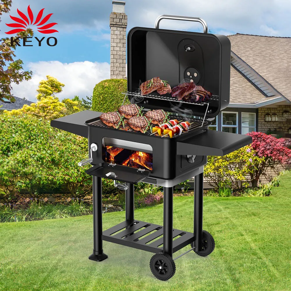 F02 Keyo nuevo modelo de lujo negro americano alemán pesado carro patio jardín parrillas de barbacoa de carbón de leña