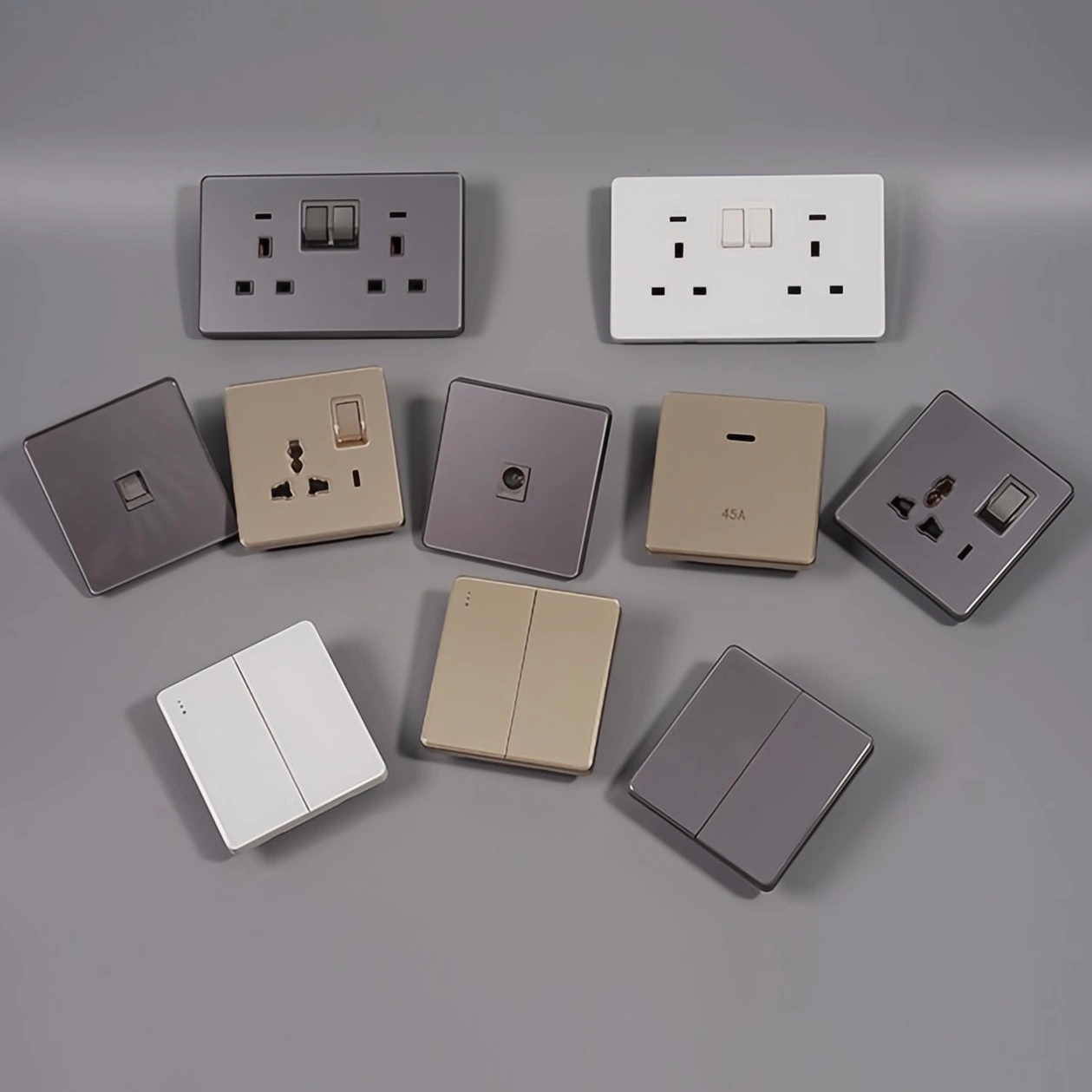 High Quality Indoor Bedroom Glass 2 Gang 2 Way Wall Glass Switches and Sockets Electrical