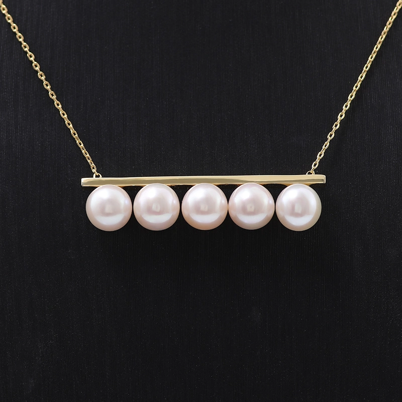 925 Vintage Pearl Necklace with Pink Freshwater Pearl Round for Christmas Promotion Women Gift