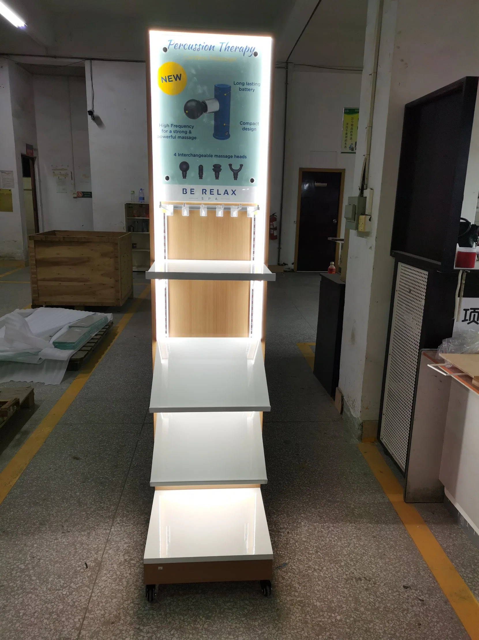 Customized Removable Floor Standing Pillow Display Stand with Lighting Advertising Board