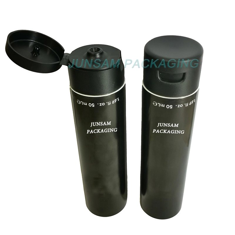 Sustainable Round Plastic Cosmetic Black Tubes with Black Matte Flip Cap