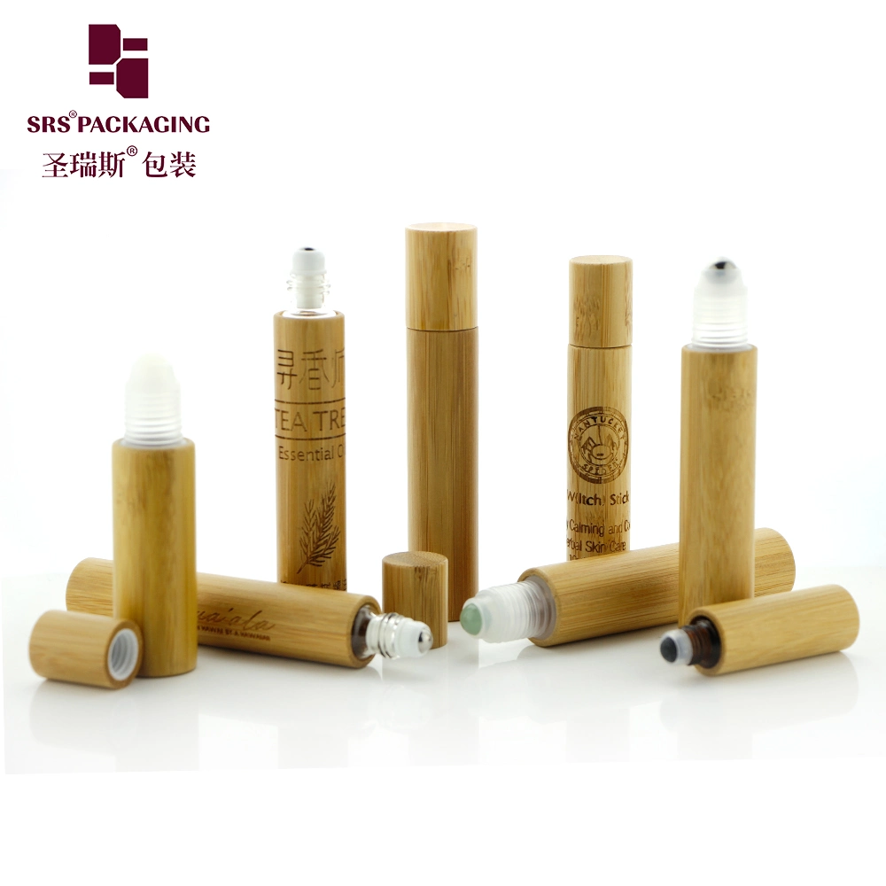 Natural Bamboo Packaging Round Square Cosmetic Empty Clear Amber Green Blue Glass Roller/Dropper Perfume Plastic 3ml 5ml 10ml 15ml Essential Oil Roll on Bottle