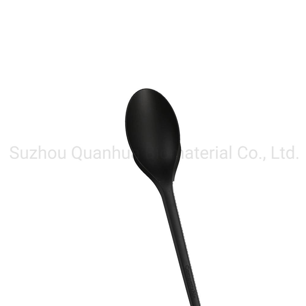 Free Sample 6 Inch Black Cpla Cutlery Set Biodegradable Disposable Eating Utensils