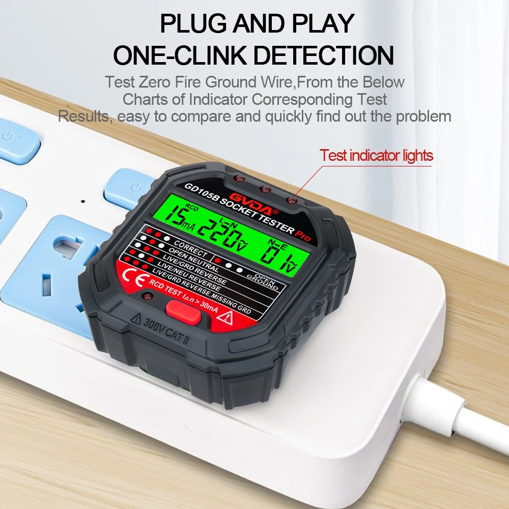 Disjuntor eléctrico Gvda Finder Detector de tensão linha de terra zero Verificador da tomada de verificação da fase de polaridade da ficha EUA eu UK