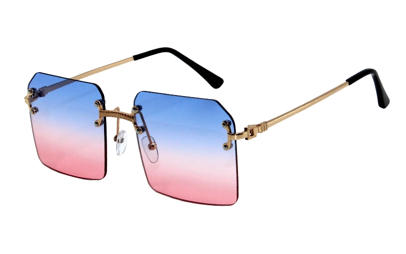 Rimless Square Gradient Lenses Inset with Metal Ring Customized Metal Women Sunglasses