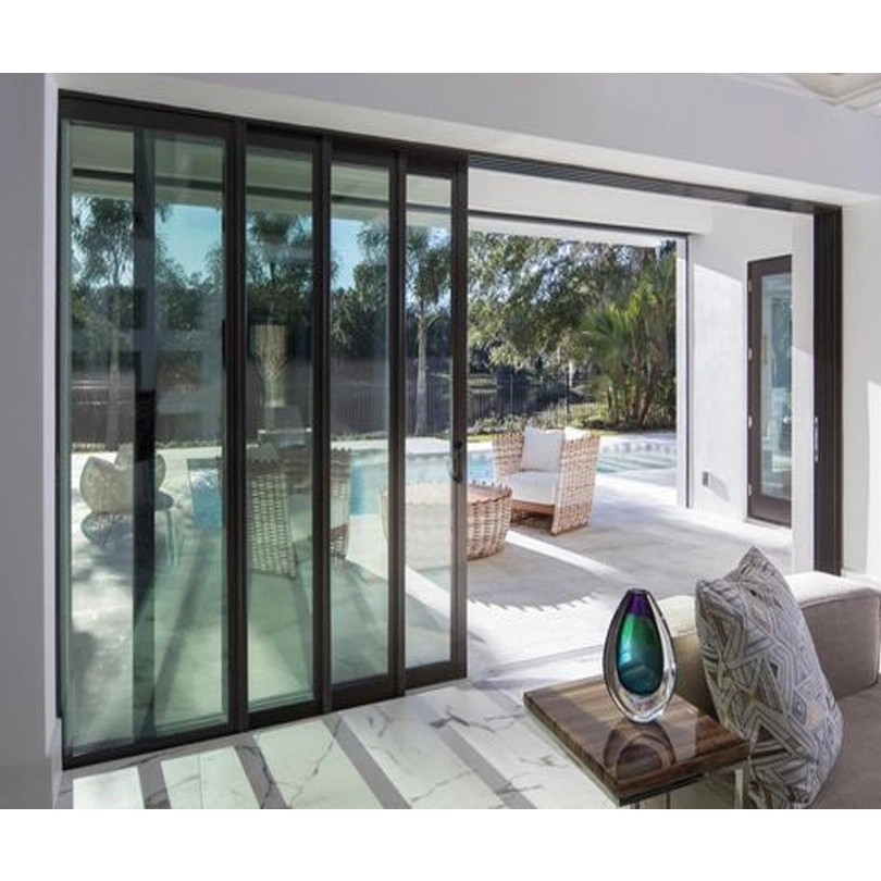 Black Frame Narrow Edge Sliding Door Tempered Glass Partition Kitchen Balcony Aluminum Alloy Glass Door