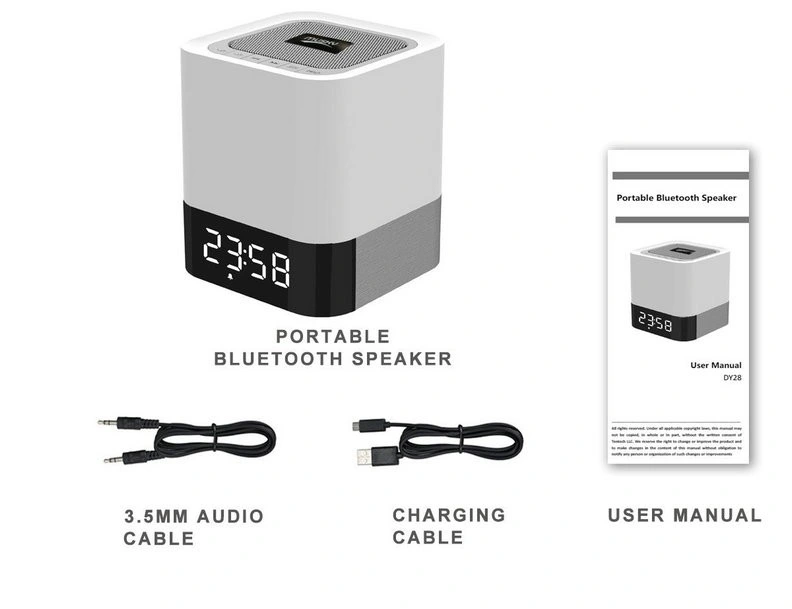 Portable 4 en 1 altavoz Bluetooth inalámbrico con sensor táctil de la luz de lámpara LED Reloj alarma la tarjeta del TF Aux llamadas manos libres reproductor de MP3.