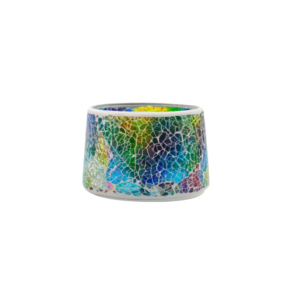 Custom New Design Crystal Colorful Pattern Diwali decoraciones para el hogar 100% Portavelas de jarro de cristal de mosaico hecho a mano