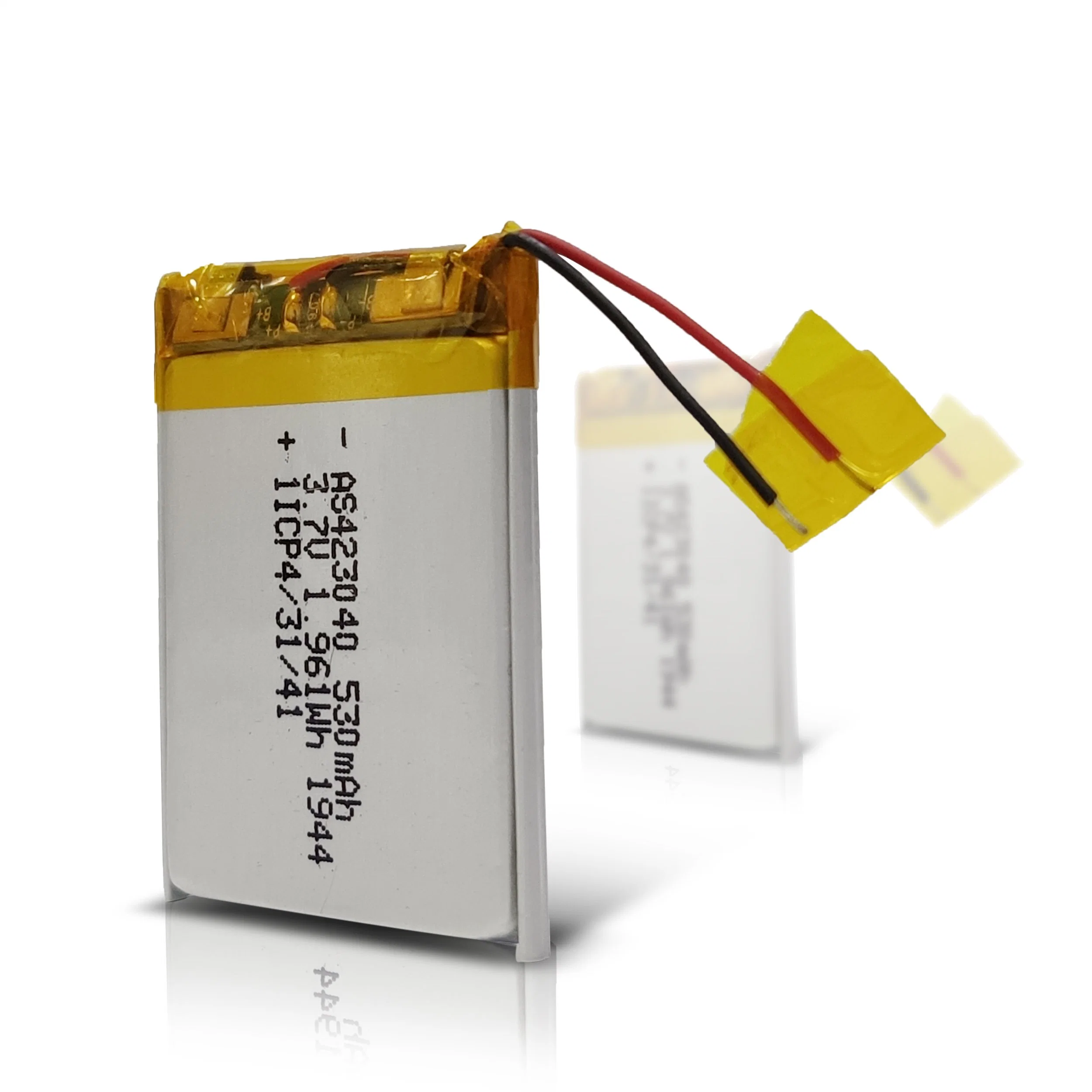 UL2054/IEC62133/Kc 423040 3.7V 530mAh Li-Polymer Battery Pack with PCM and Wires