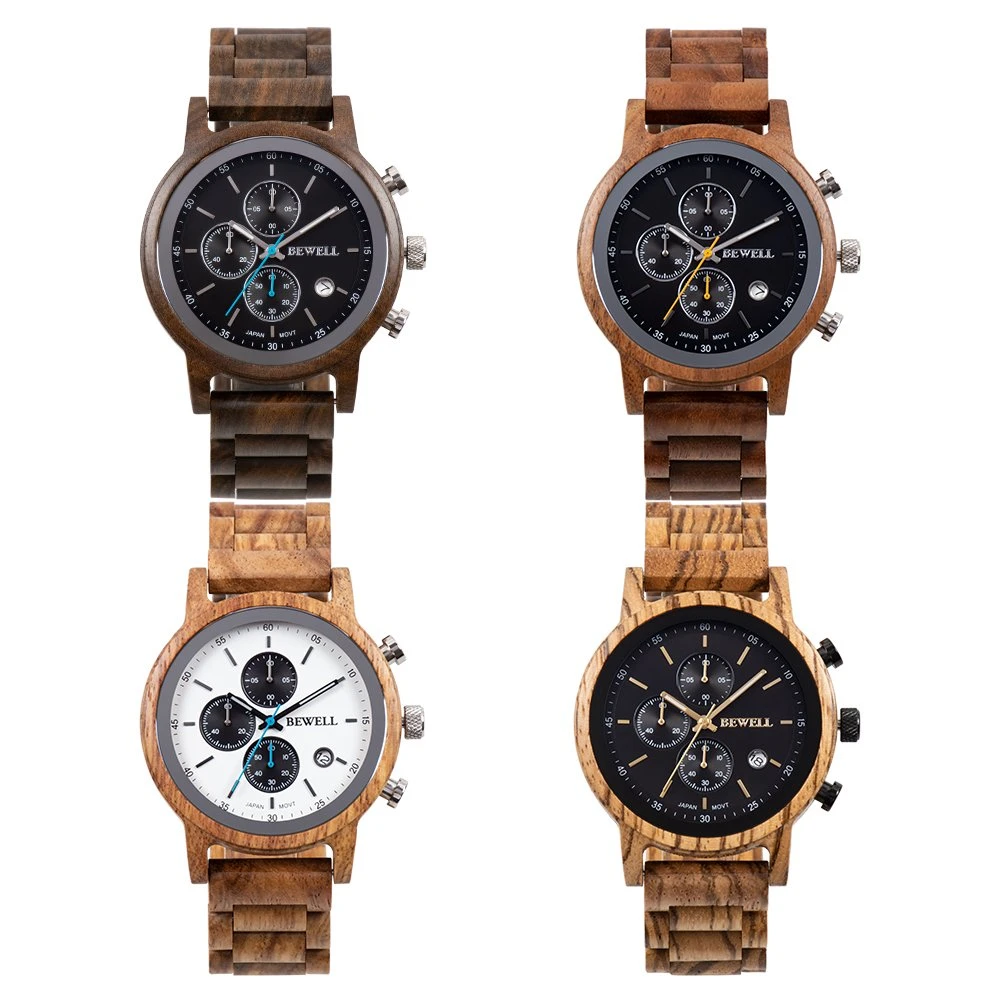 Bewell regalo al por mayor reloj nuevo diseño de Madera Natural personalizada caso y la banda Chronograph hombres reloj de madera