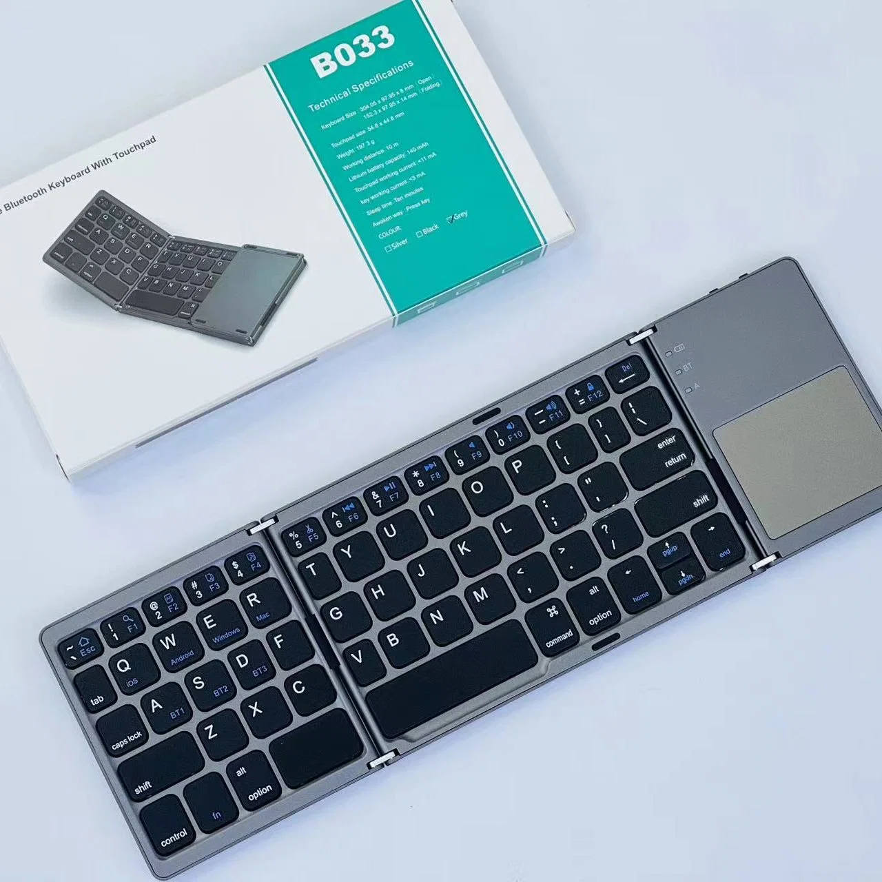 Diseño plegable en inglés Bt inalámbrico Bluetooth plegable teclado Qwerty y. Teclado inalámbrico con panel táctil 2023