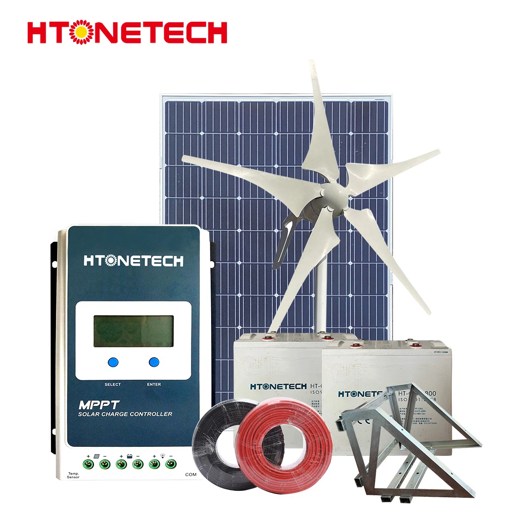 Htonetech 550W Monocrystalline PV Solar Panels Manufacturing Solar Power System 10kwp China Wind Diesel Hybrid System with Traffic Wind Turbine