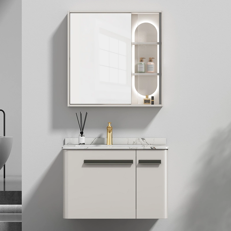 Customized Left Sided Floating Vanity White Color Wood Storage Bathroom Cabinet with Sink Combo