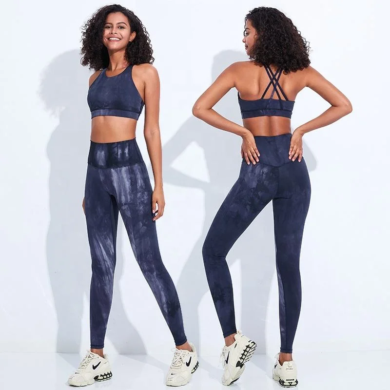 China Contrast Color Vest Long Sleeves Tops Leggings Yoga Suit Three Piece Set Women Clothing