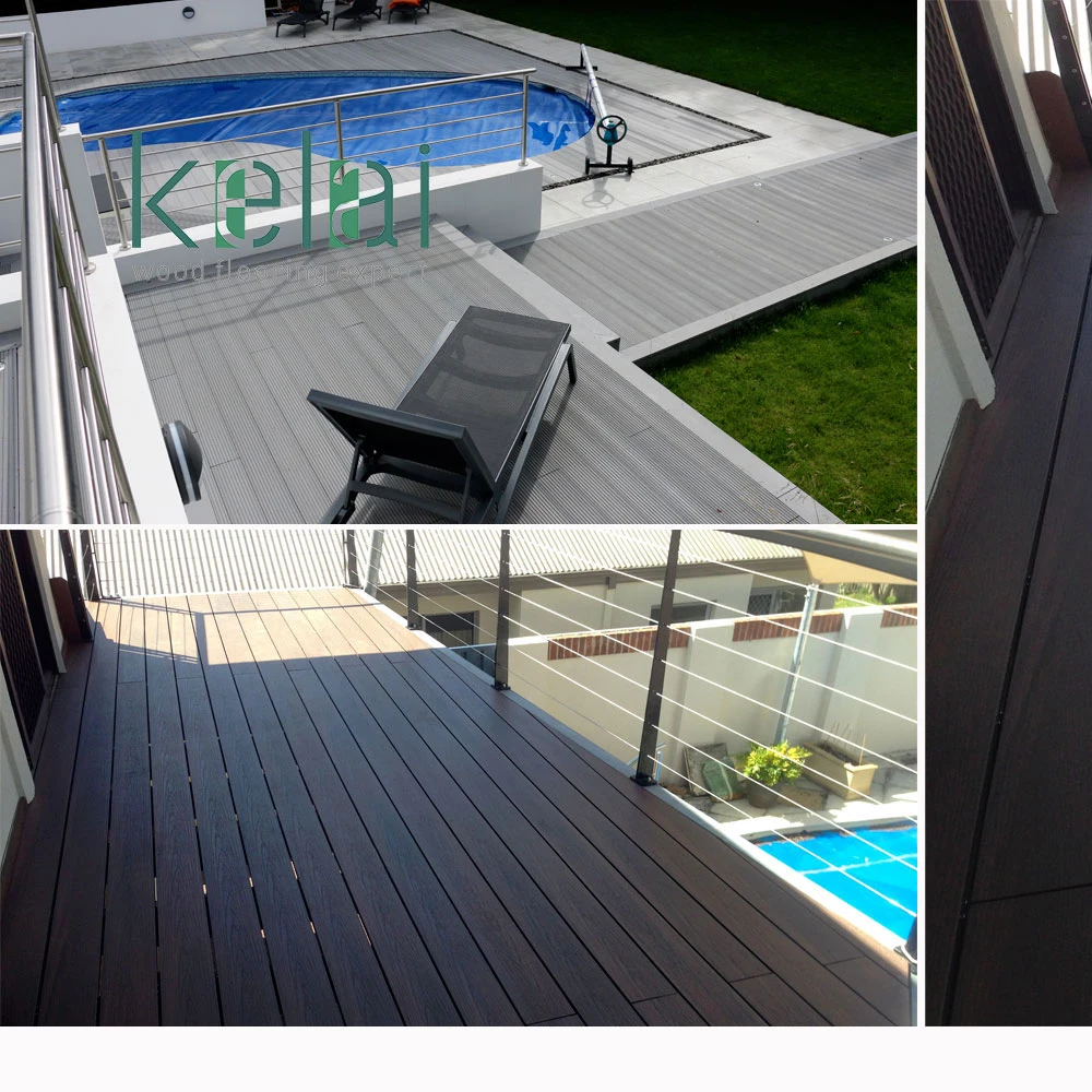 Wood Plastic Composite Flooring Tile, Outdoor Synthetic Teak Decking, UV Resistant Anti-Slip Swimming Pool Wood Flooring 140*25mm