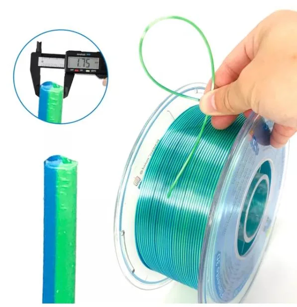 Imprimantes 3D haute qualité filament de PLA en soie vert bleuté double couleur Enfants stylos à dessin 3D DIY filaments 3D Printing cadeaux matériaux 1,75 mm 2,85 mm 1000 g.