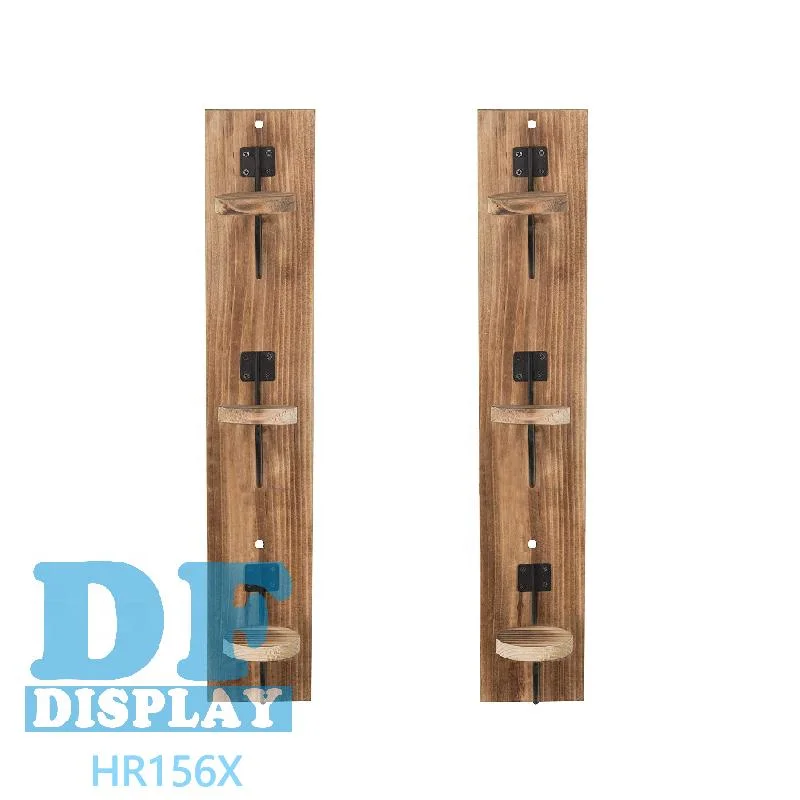 Rústica Madera quemada Hat Rack para pared con ganchos de madera Metálica Montaje Vertical untar sombrero y el perchero