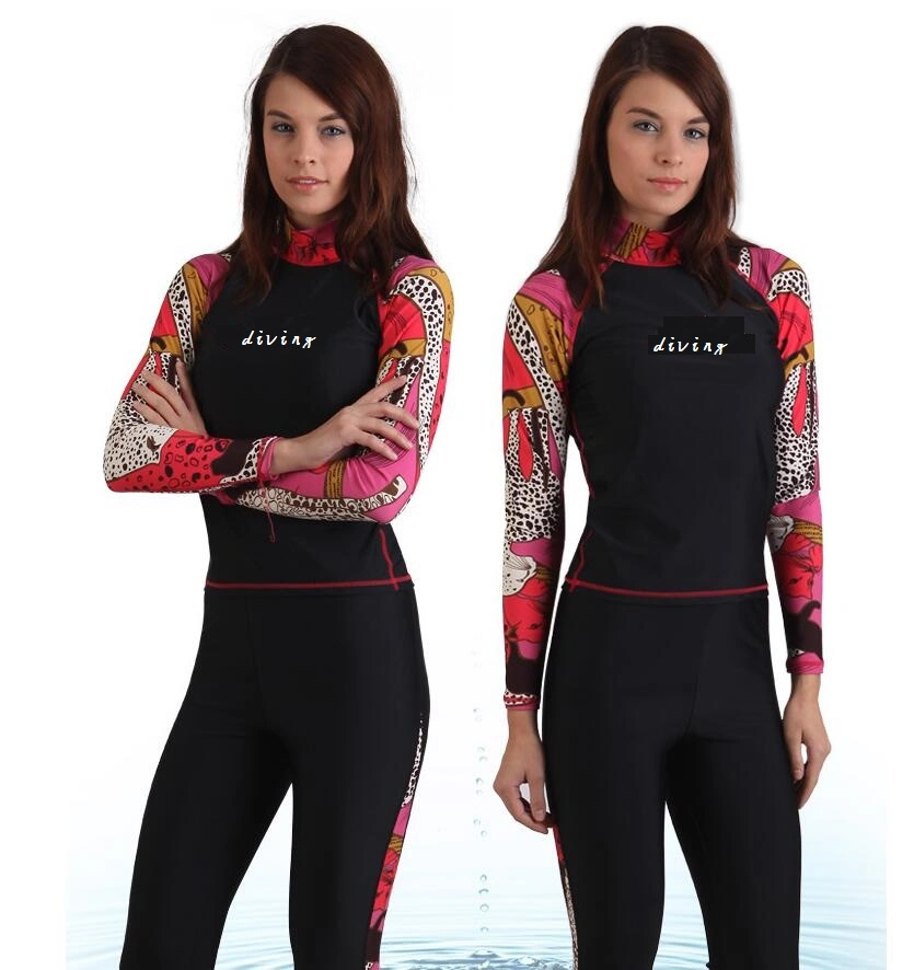 Printed Sleeve Body Shape Lycra Snorkeling Wetsuit Anti-UV Surfing Suit for Girl