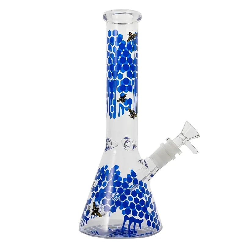 10 Inch Hookahs Buzz Beeker Glass with Honeycombed Bee Decal Beaker Straight Perc Water Pipes 18-14mm Scientific Diffuser Oil DAB Rigs