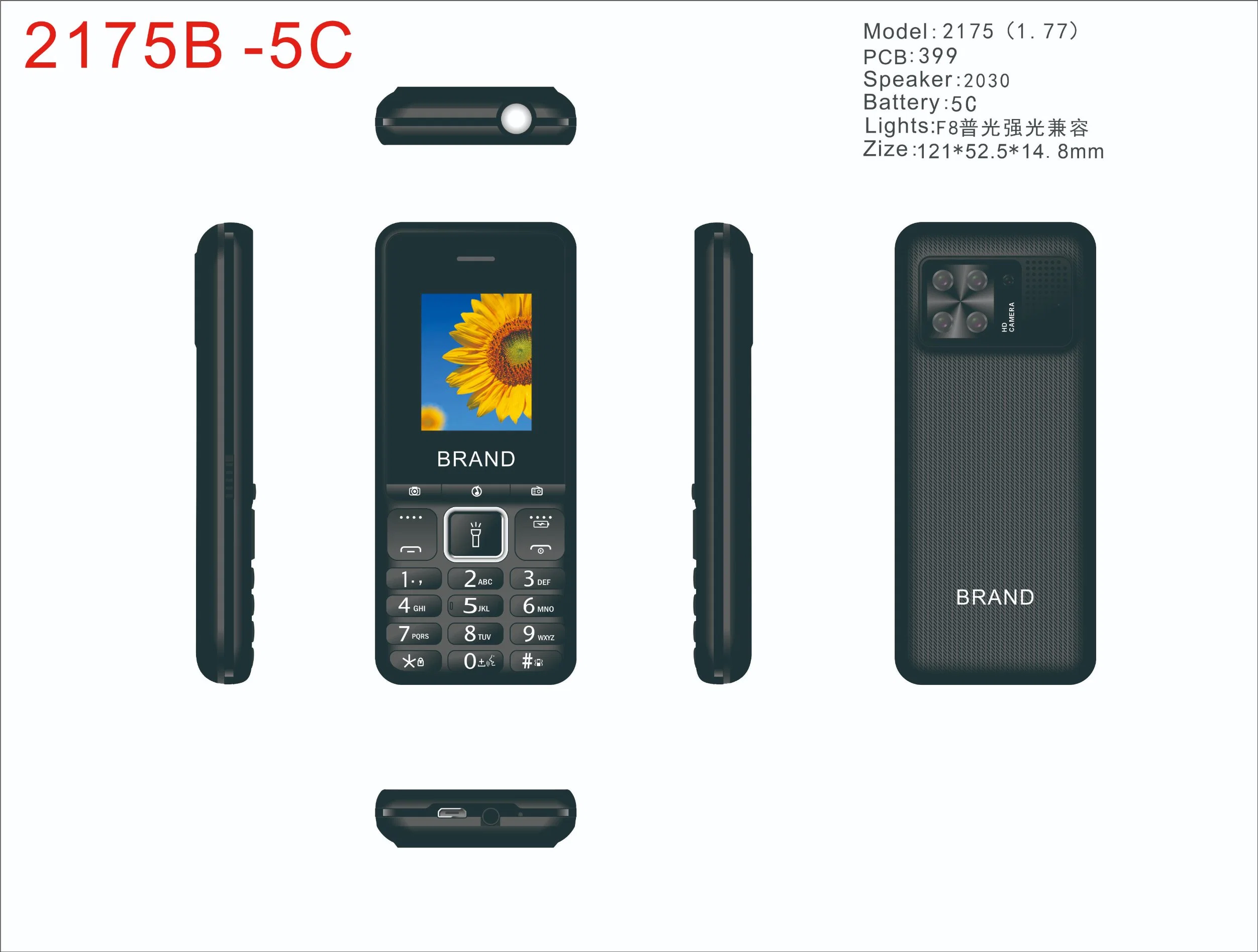 Teclado de 1.774g apresentam Bar Telefone, Barato telefones celulares GSM, recurso de música móvel Telefone com duplo SIM, Bl- 5c Grande bateria, altifalante
